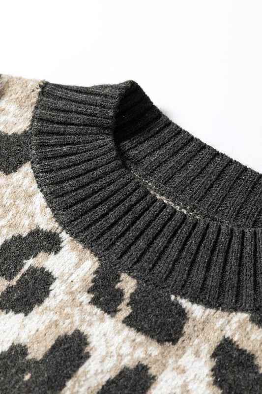 Leopard Contrast Trim Drop Shoulder Sweater 9358604c-4381-4ba8-81ce-f34432c8060f