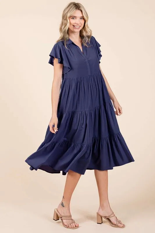 Mittoshop Ruffle Sleeve Collared V Neck Tiered Midi Dress 936dd61e-3891-4fc8-96f8-a194e231dd56-Max