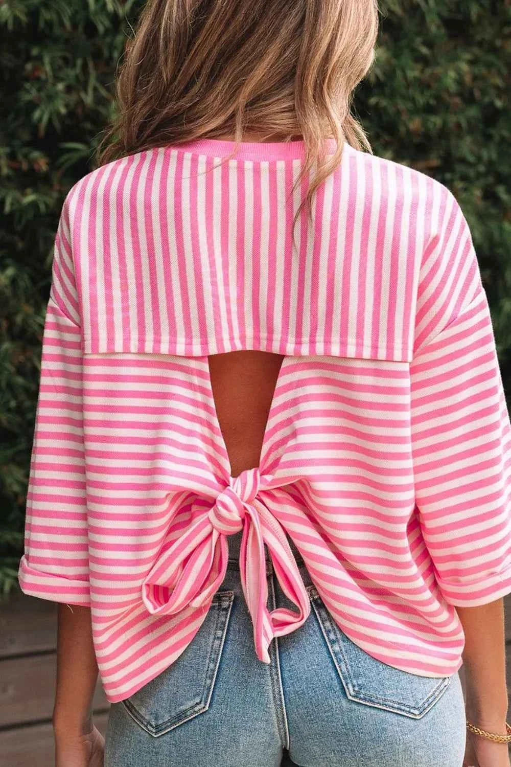 Striped Tie-Back Blouse with Cutout Detail 939badc3-3073-46df-b253-c1c0ad00b1b3-Max-Origin