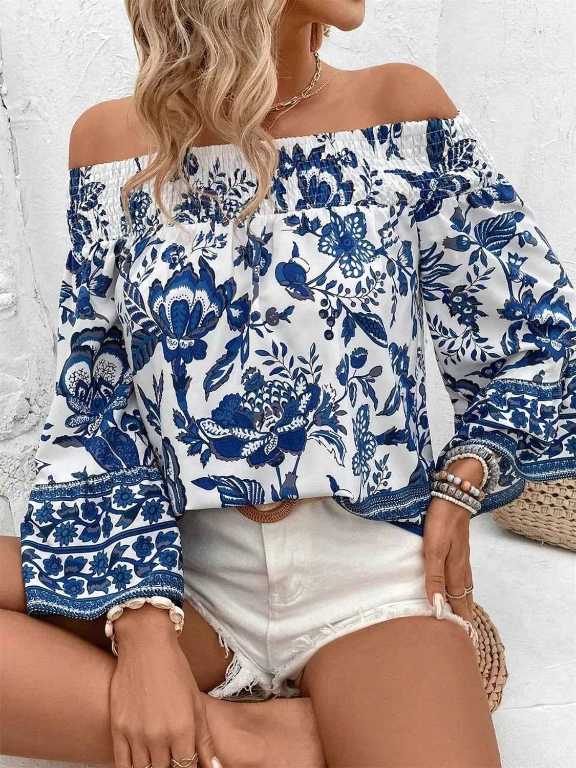 Smocked Printed Off-Shoulder Blouse 93b77323-5ab0-4903-9a62-1c948e33c4d8-Max-Origin
