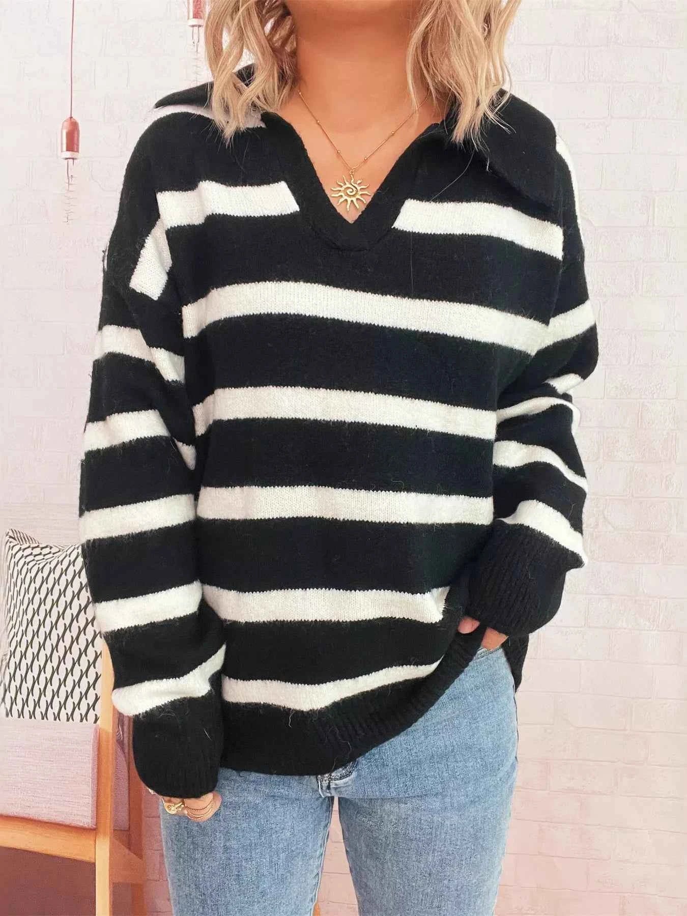 Striped Dropped Shoulder Sweater 940899d40dce42b6bfb5e5edad92f022-Max-Origin