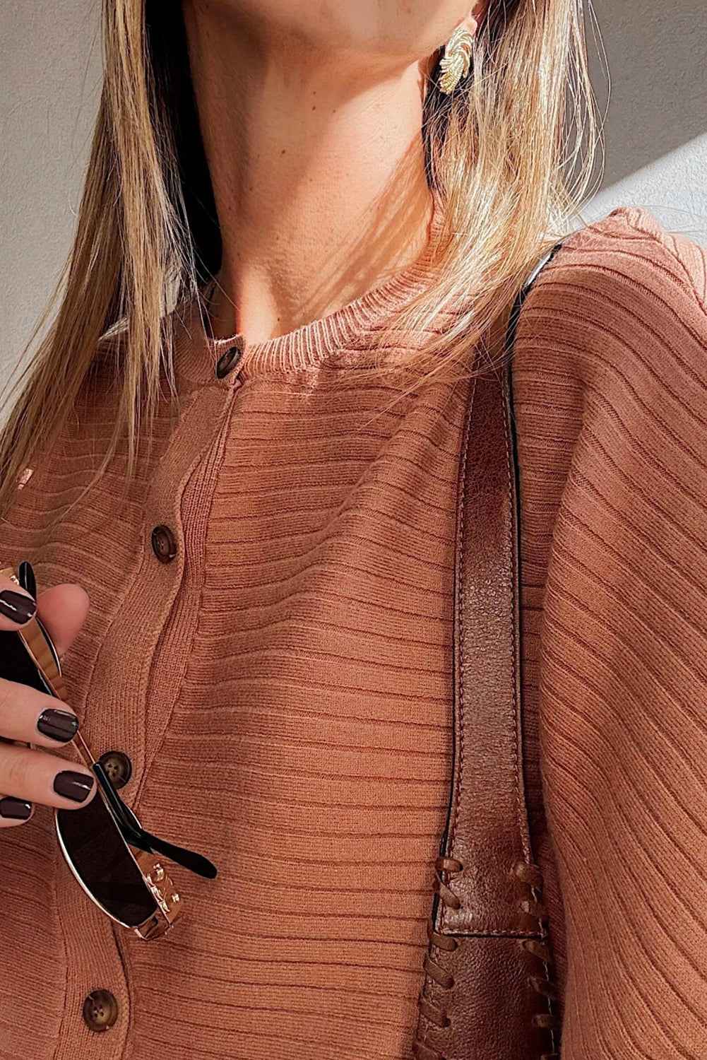 Apricot Pink Rib Knit Button Front Dolman Sleeve Cardigan 940bc976a8097117