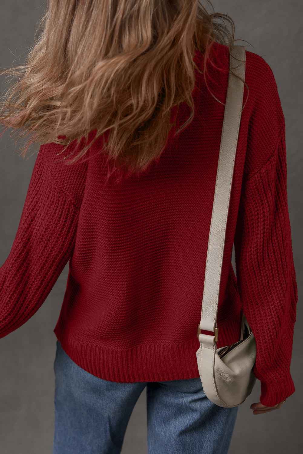 Red Dahlia Solid Color Front Seam Drop Shoulder Loose Sweater 949ad5a220dd40a8