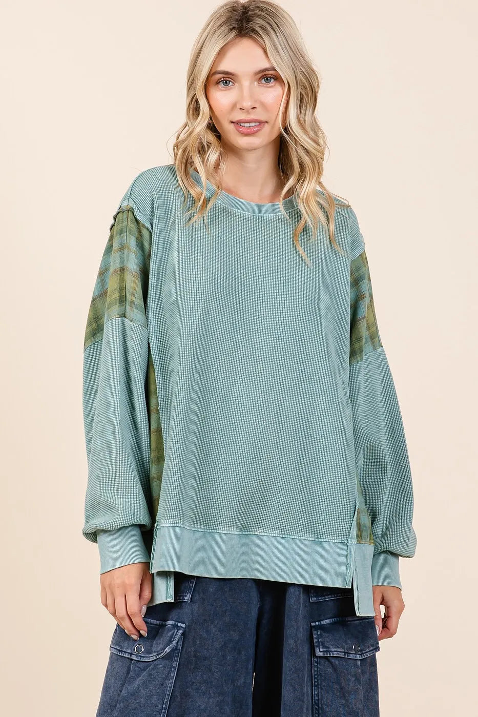 Mittoshop Plaid Panel Mineral Wash French Terry Sweatshirt 94a39038e02042feb0a27a80df7c781f-Max-Origin