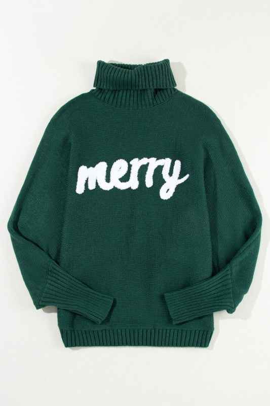 Christmas Merry Embroidered Puff Sleeve Turtleneck 9537877d-8fa7-43c9-82be-309a1fcb0a76