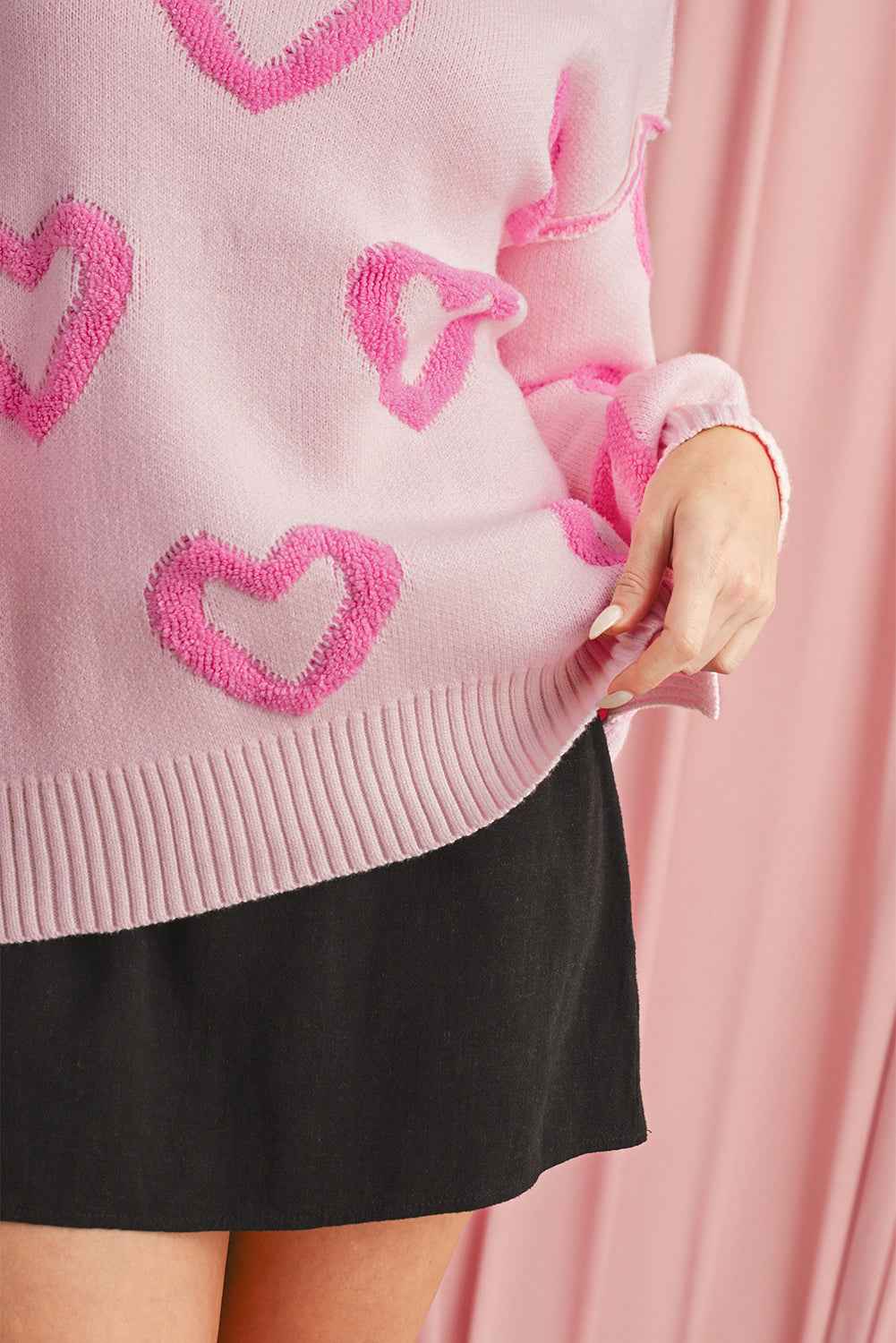 Pink Heart Shape Bubble Sleeve Baggy Sweater 9583592431f76f89