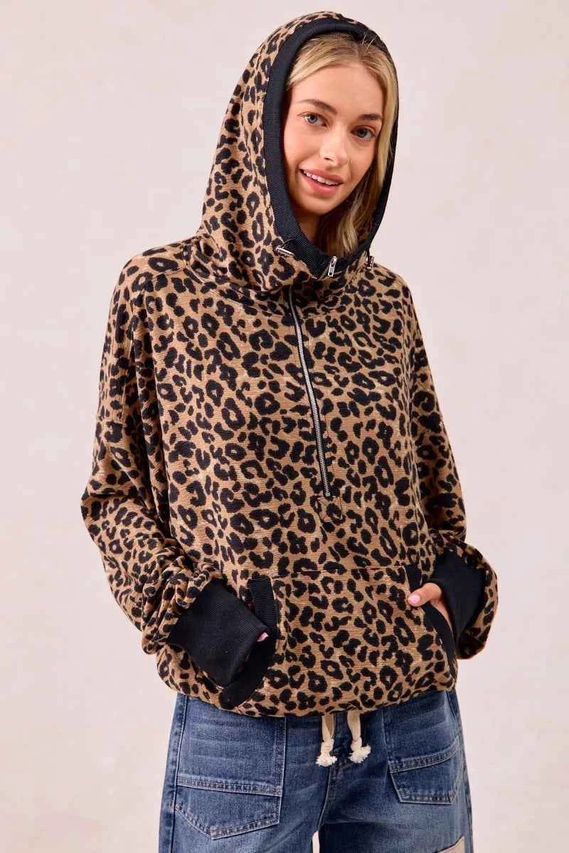 BiBi Leopard Print Waffle Half Zip Up Hoodie W Pocket 95fa68b3623c4bc69cc38b9f8a4aa729-Max-Origin