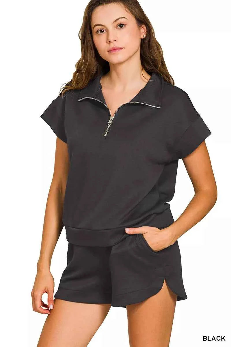 Zenana Scuba High Neck Half Zip Top and Dolphin Shorts Set 9600e4a429804cb1a802b29a01217bd9-Max-Origin