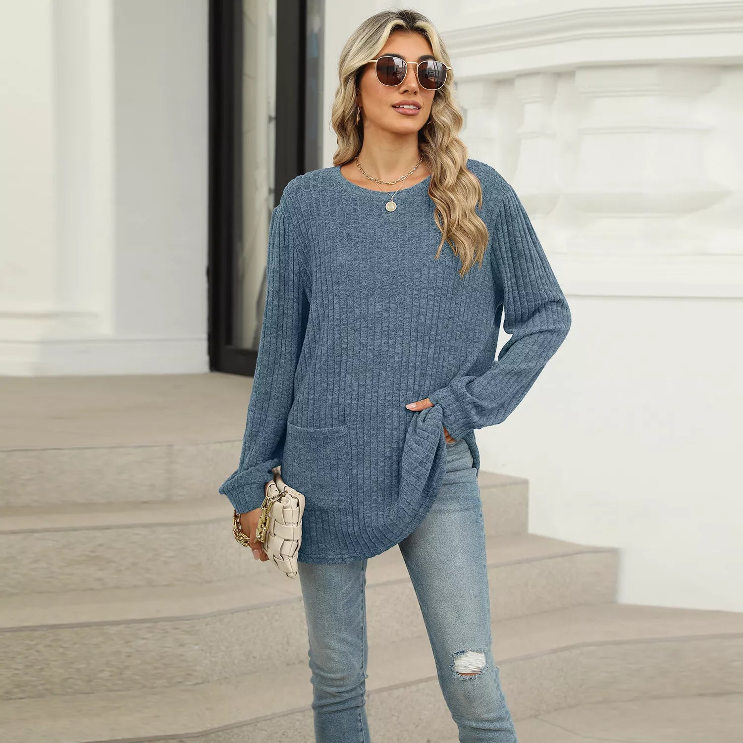 Ribbed Knit Long Sleeve T-Shirt 9607639e-0c70-4d8f-a6f1-1f76a296edcc-Max-Origin