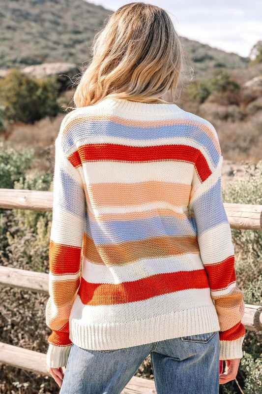 Stripe Colorblock Round Neck Drop Shoulder Sweater 96a2ce57-faad-4301-ae91-c131a5202d94