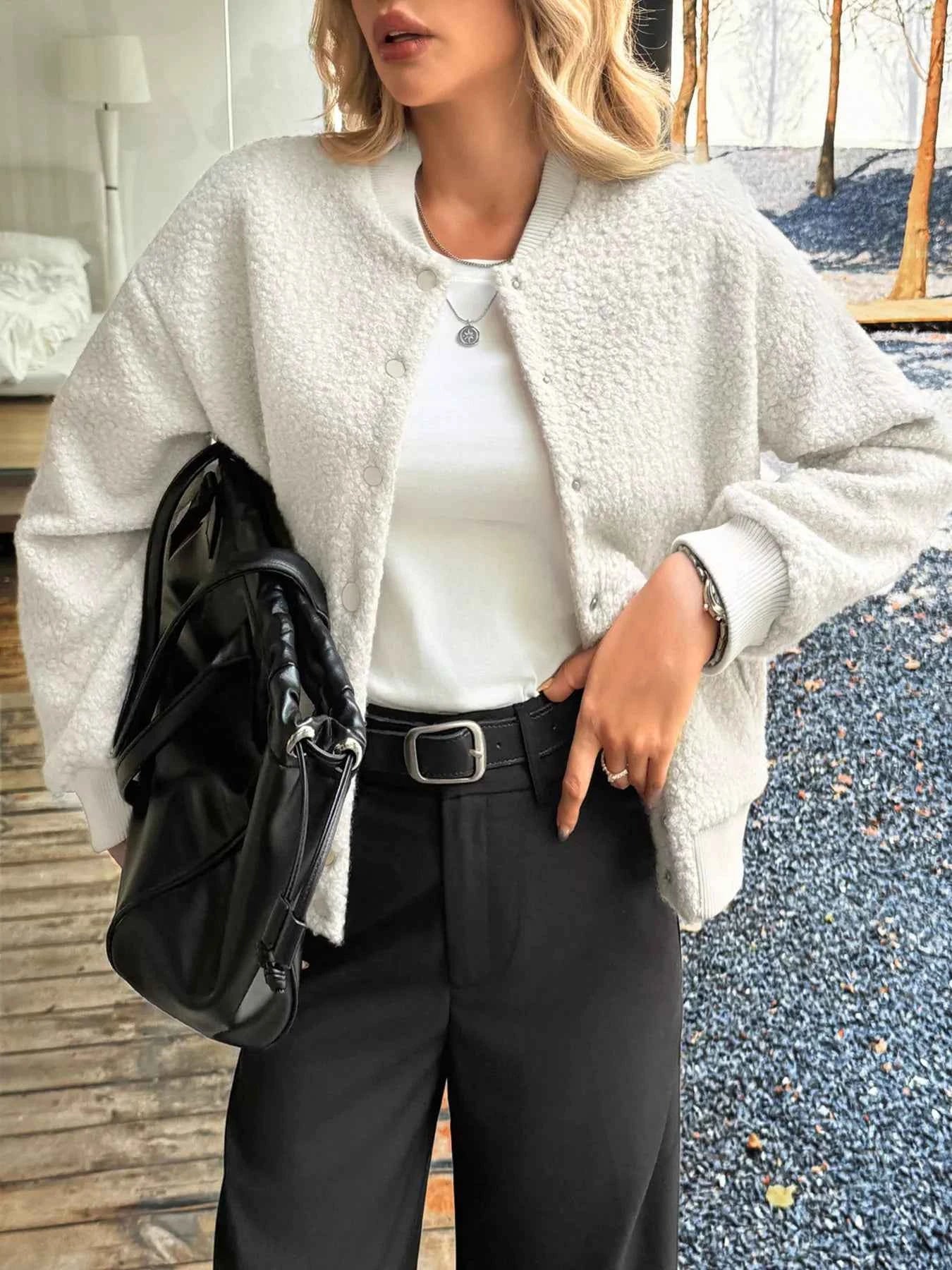 Snap Down Dropped Shoulder Jacket Ivory 96fb57081bbd48beb127e1e6b48e6299-Max-Origin