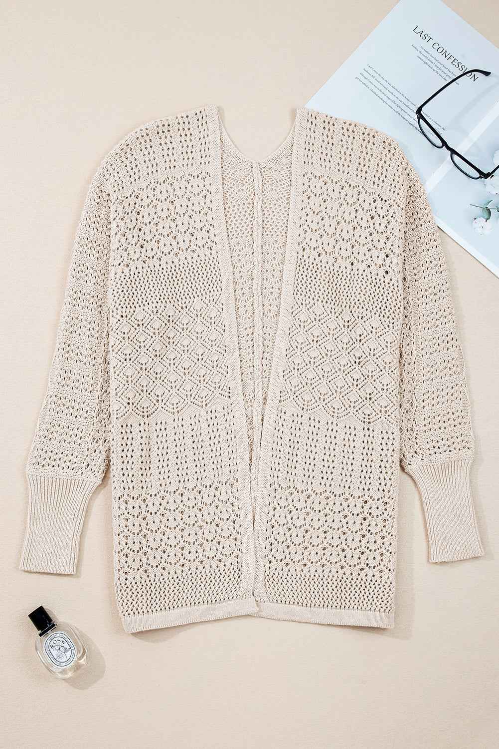 Jet Stream Mix Pattern Hollow Knit Open Front Cardigan 973befe52de47618