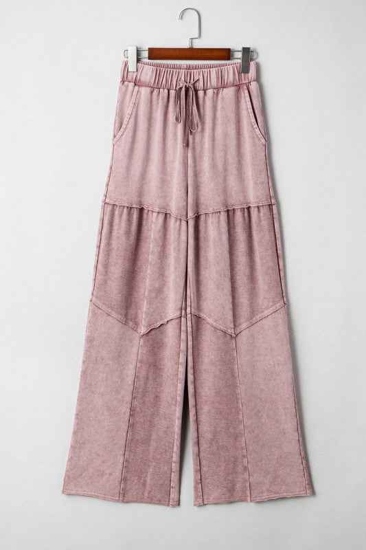 Mineral Wash Patchwork Tiered Wide Leg Pants 97cfcbbe-5449-4868-a859-8e00c1119f0d