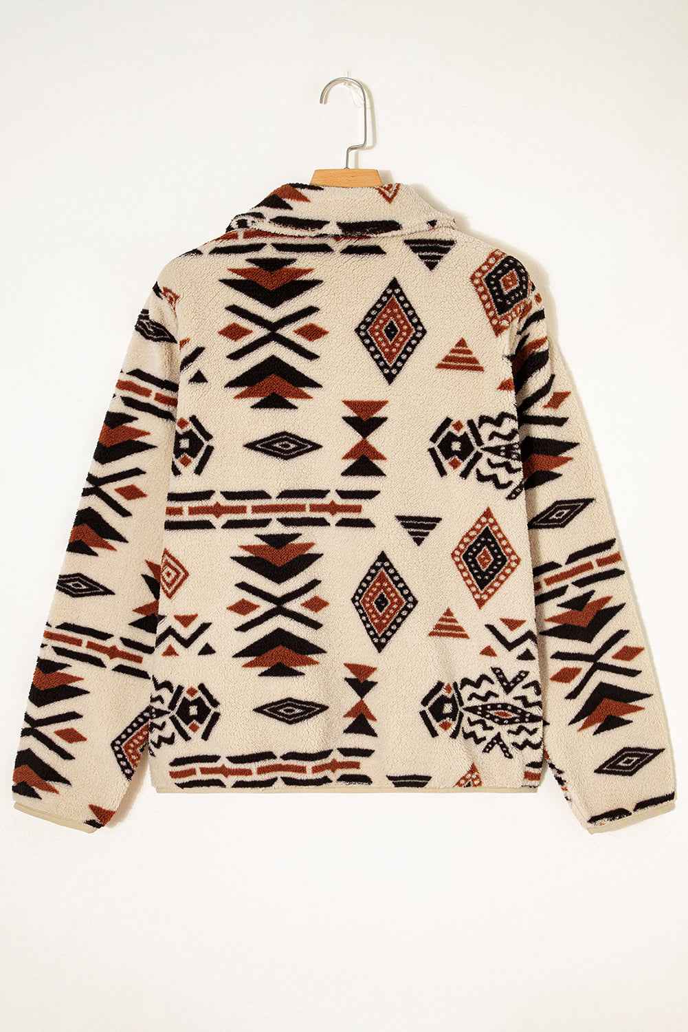 Beige Vintage Geometric Half Zip Plush Sweatshirt 980ae8edb533c1a1