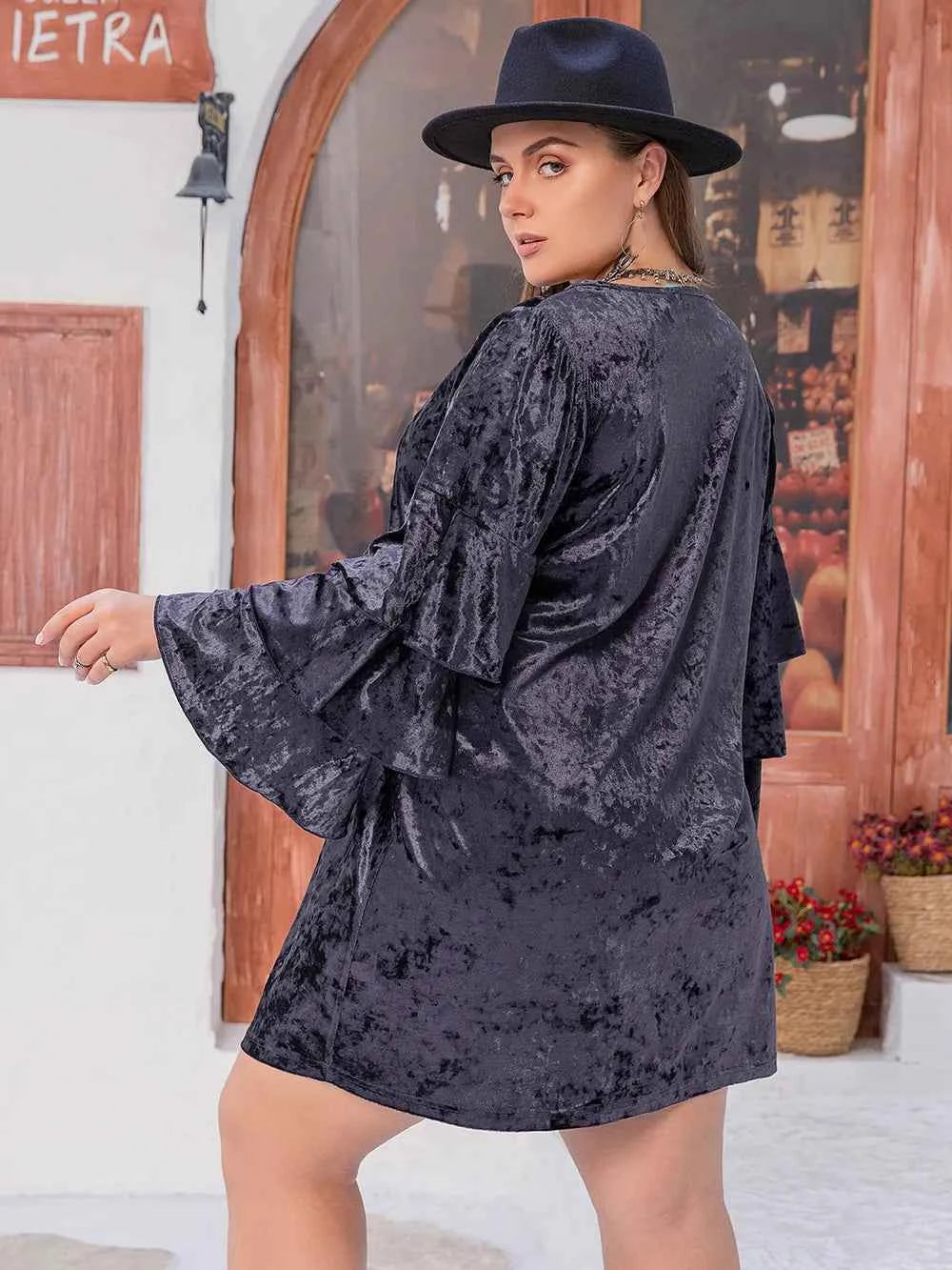 Plus Size Round Neck Flounce Sleeve Mini Dress 982c3d7d-fc30-4f04-8c1b-292cca676fb8-Max