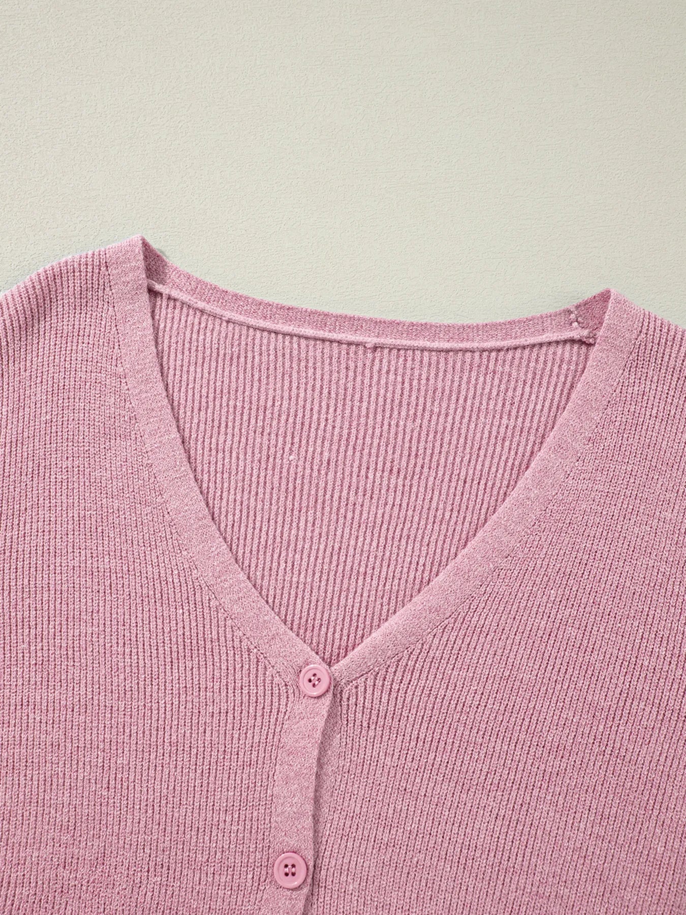 Ribbed Knit Button Front V Neck Cardigan 9866fe5718dc41f0be0164b28e5002e2-Max-Origin