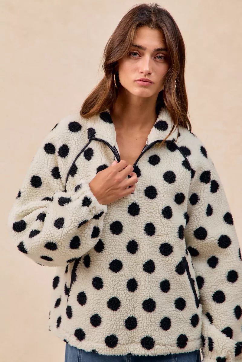 BiBi Polka Dot Sherpa Half Zip Up Top with Side Pocket 98c925ff-4317-405b-add9-14ed0342275f-Max-Origin
