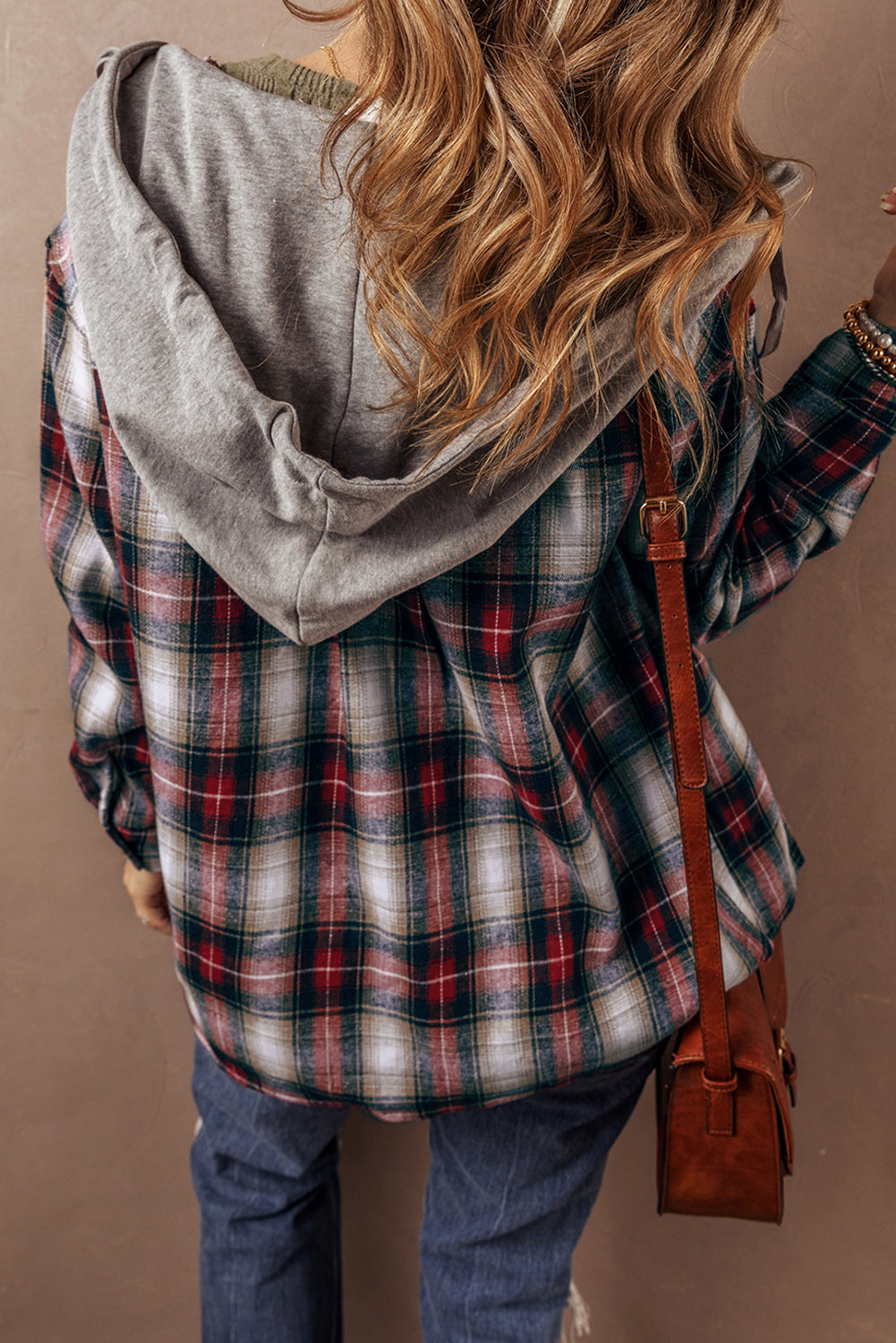 Red Plaid Print Chest Pocket Button Hooded Shacket 9974a6fd6bd32494
