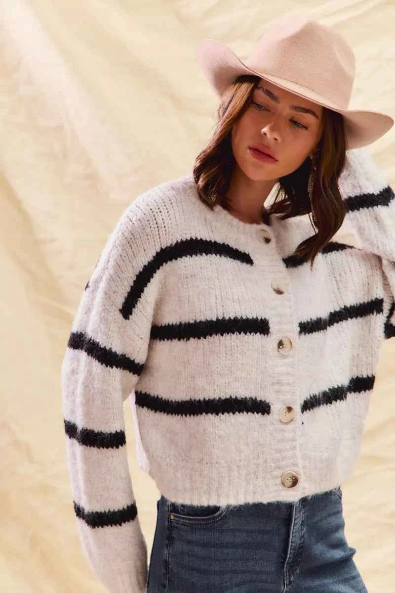 SO ME Stripe Soft Touch Button Cozy Sweater Cardigan 999753a498f84858a69950c42b3b16cf-Max-Origin