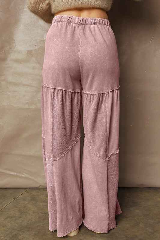 Mineral Wash Patchwork Tiered Wide Leg Pants 99a5bcf1-3e25-4400-9bcf-581f6e5c8f02