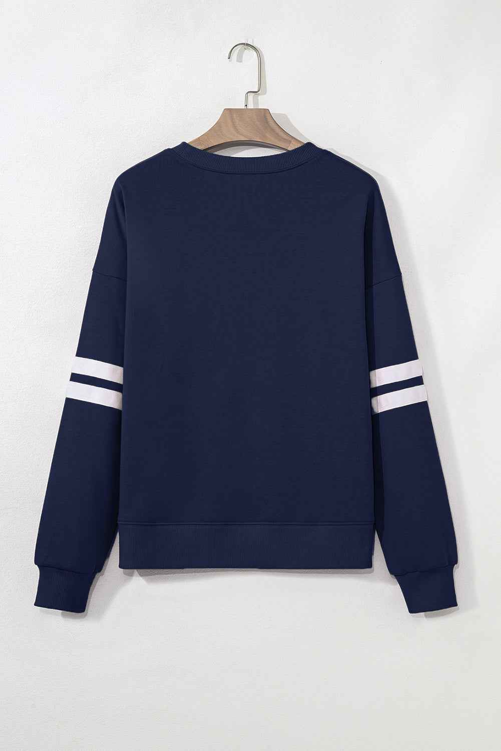 Navy Blue Game Day Chenille Checkered Letter Patch Application Oversized Varsity Sweatshirt Navy Blue 65%Polyester+35%Cotton 9b08389de9ee08f0