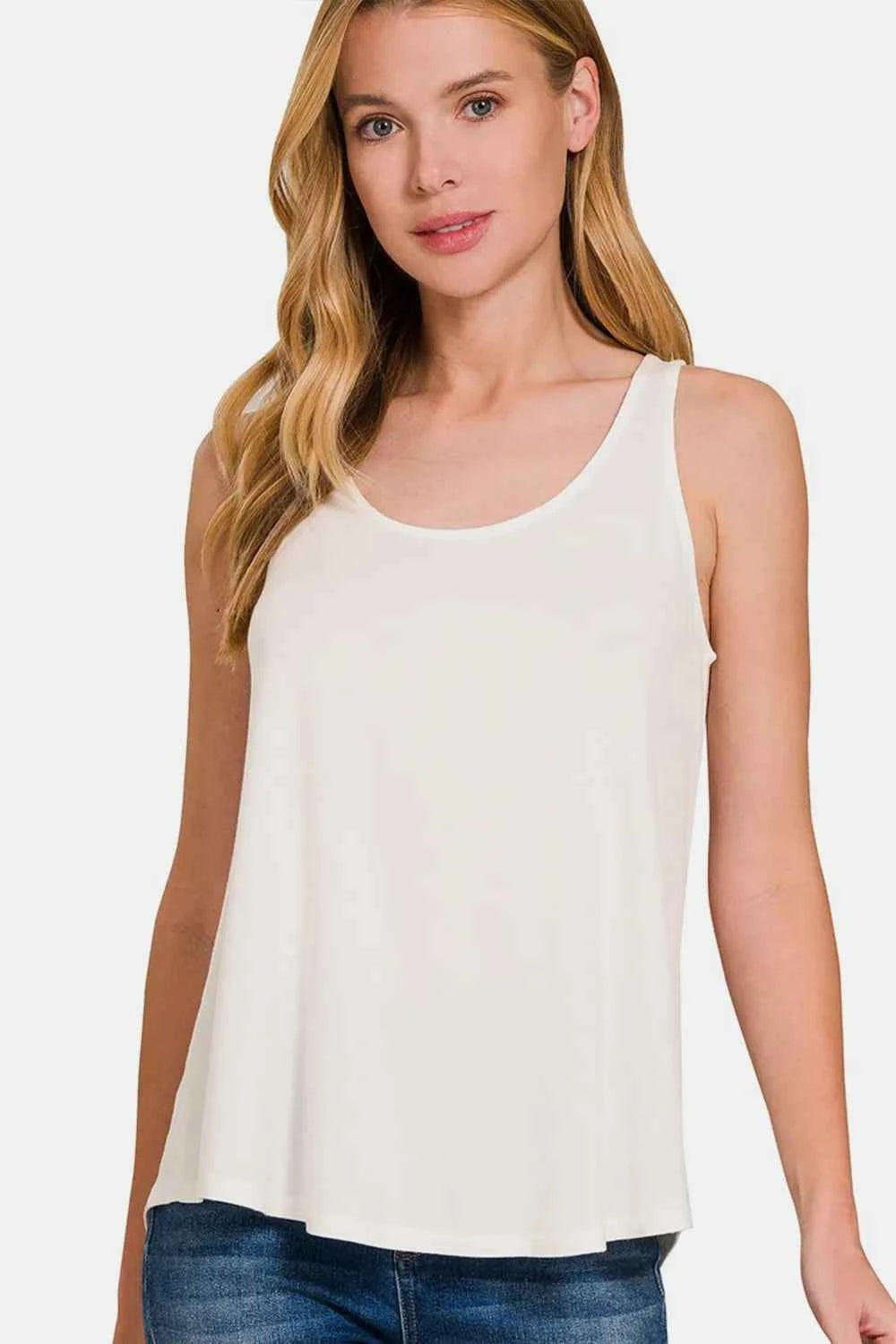 Zenana Round Neck Flowy Hem Tank Ivory 9b0b414f-9cc6-43a7-9cf6-e40949de5e6a-Max