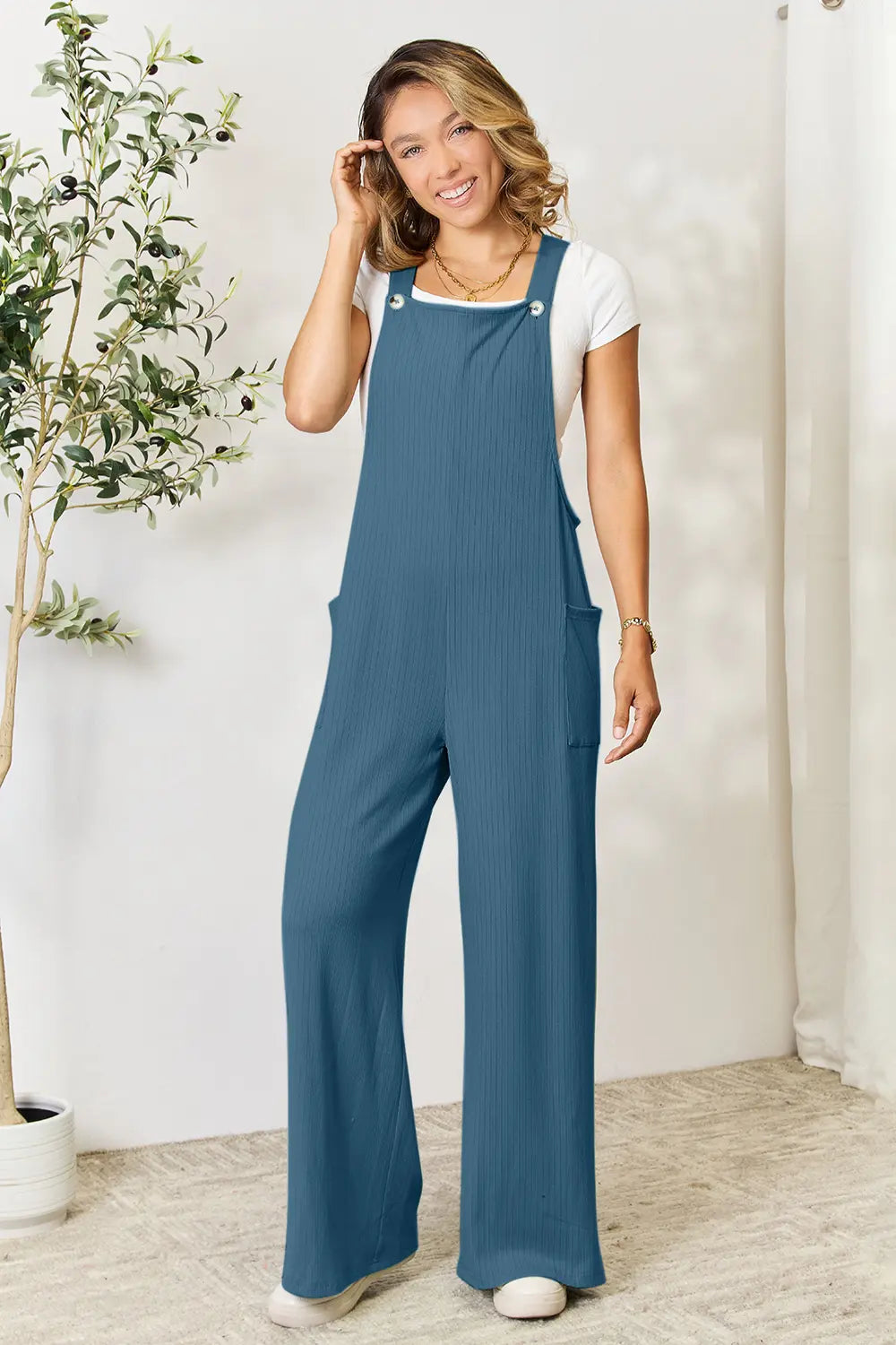 Double Take Full Size Wide Strap Overall with Pockets French Blue 9b60e5c79ee547a3a6a6d59ba041af97-Max