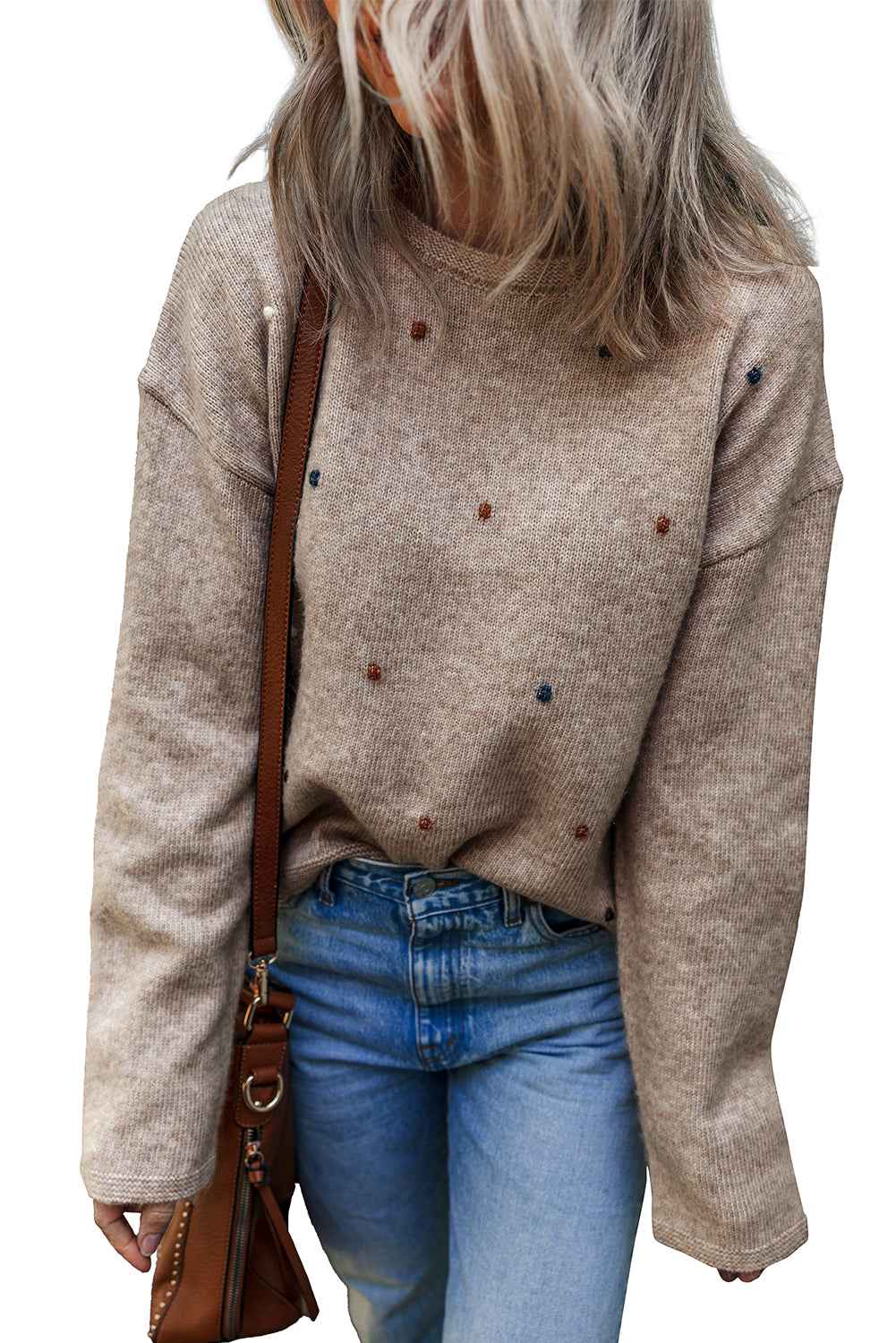 Gray Morn Contrast Colored Dot Detail Drop Shoulder Sweater 9bd069c1f4c822a7