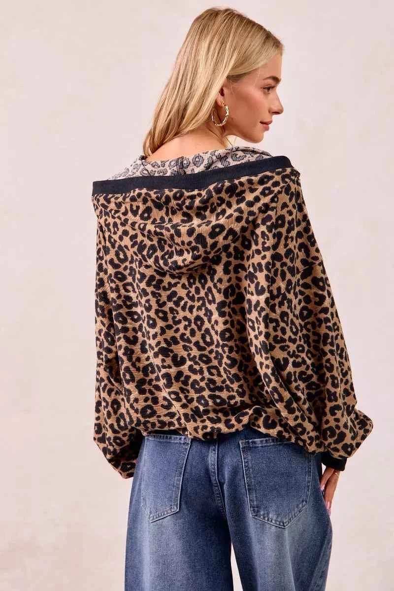 BiBi Leopard Print Waffle Half Zip Up Hoodie W Pocket 9c7b77d610844ac58f5cb998ed543b1d-Max-Origin