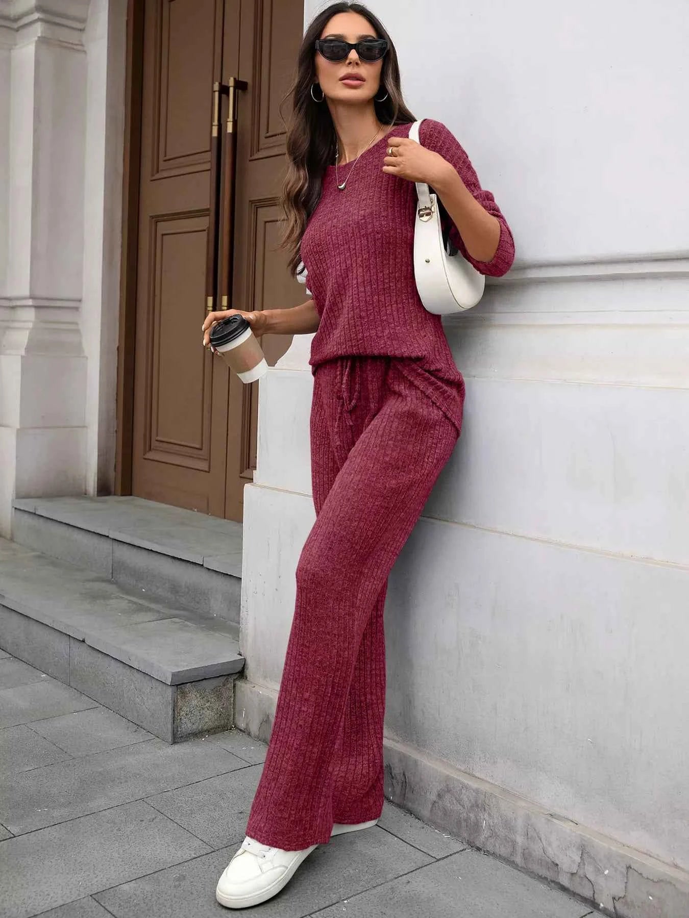 Ribbed Round Neck Top and Pants Set 9c9a1306f8904b1fb8a050c304917611-Max-Origin