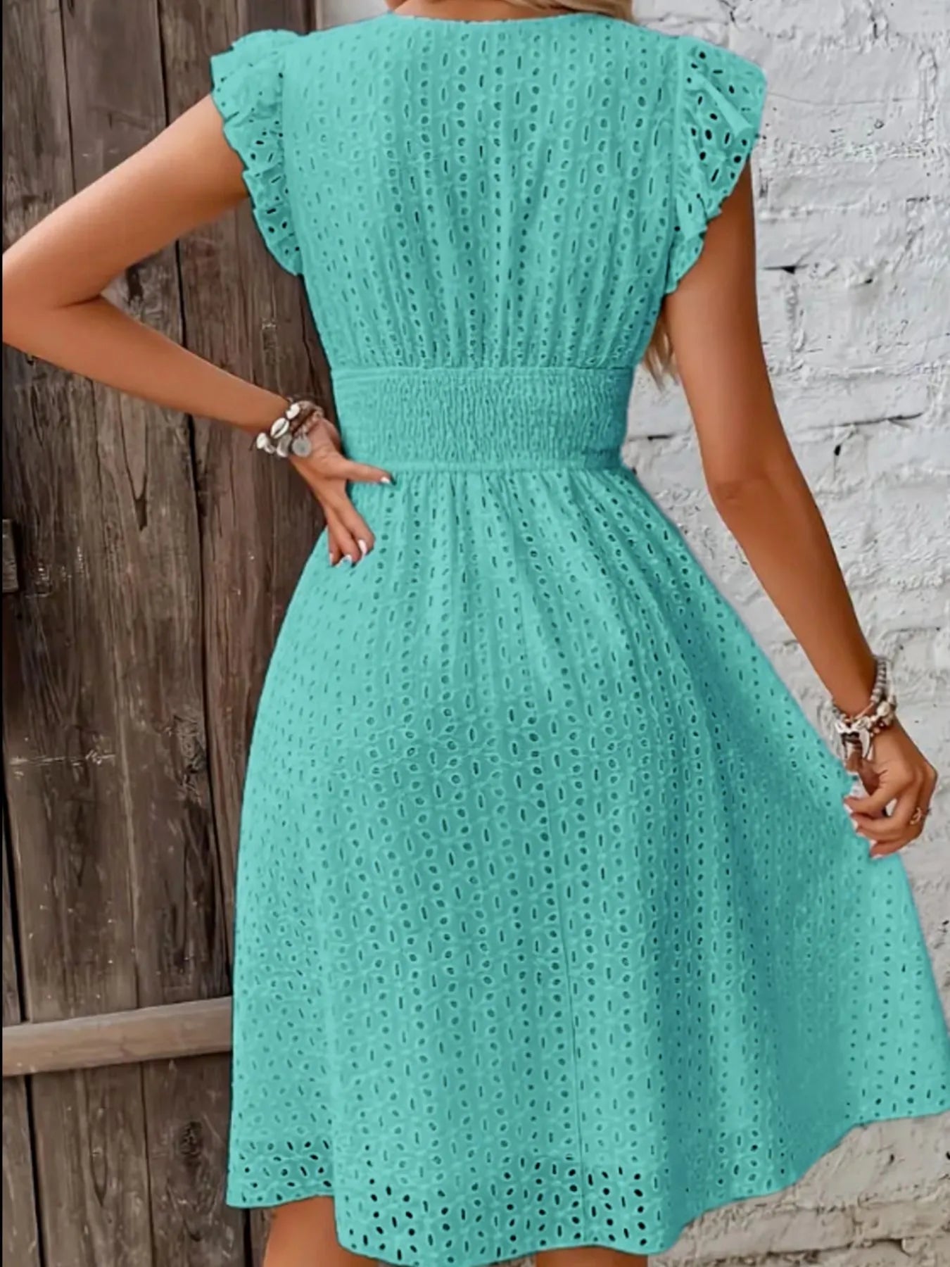 Eyelet Ruffled Cap Sleeve Mini Dress 9d585a8e-36e9-4958-bc80-5255b21b4e9f-Max-Origin