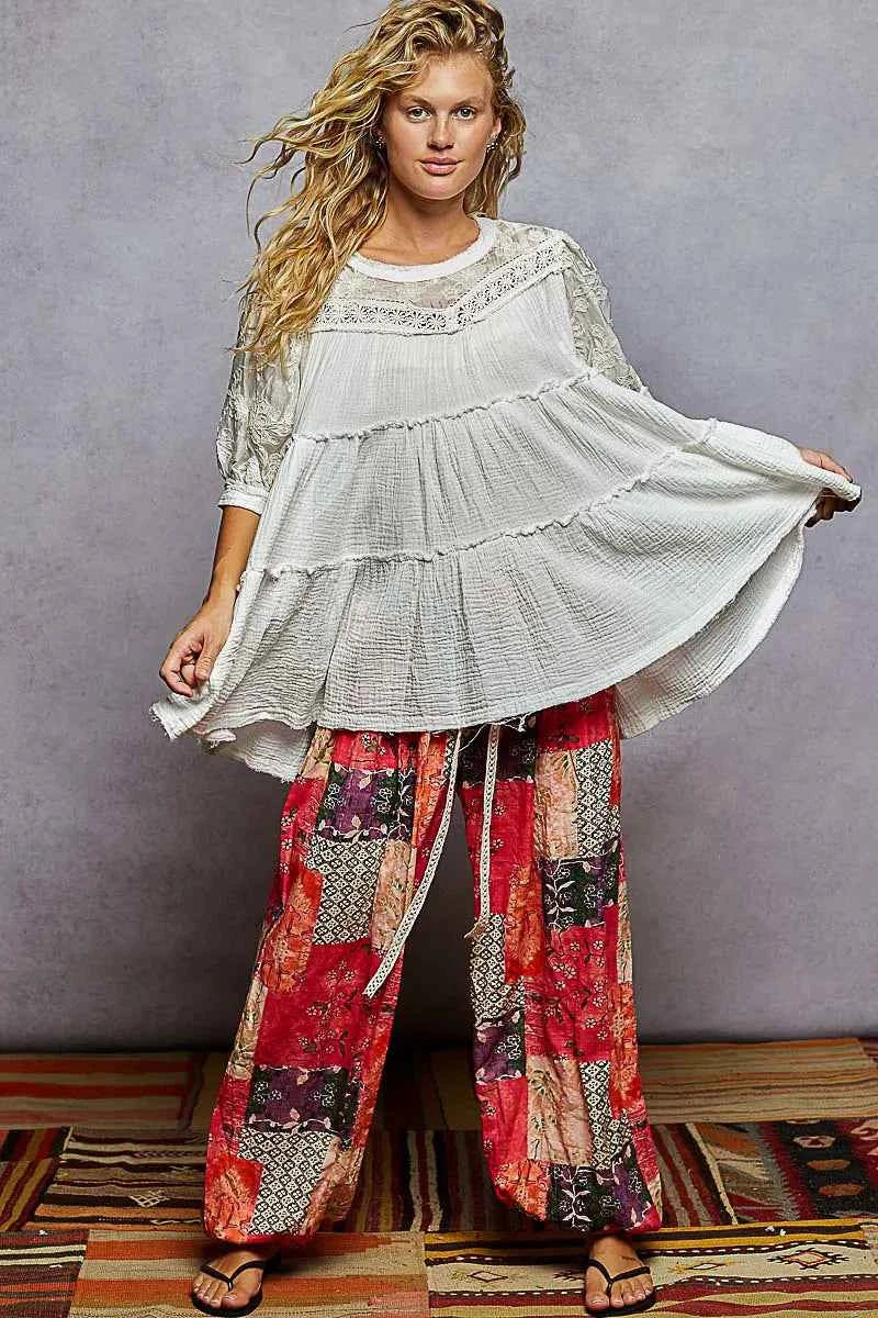 POL Lace Detail Tiered Round Neck Half Sleeve Blouse 9db262f5-0b00-4bb0-af67-e84e8a6a6f19-Max-Origin