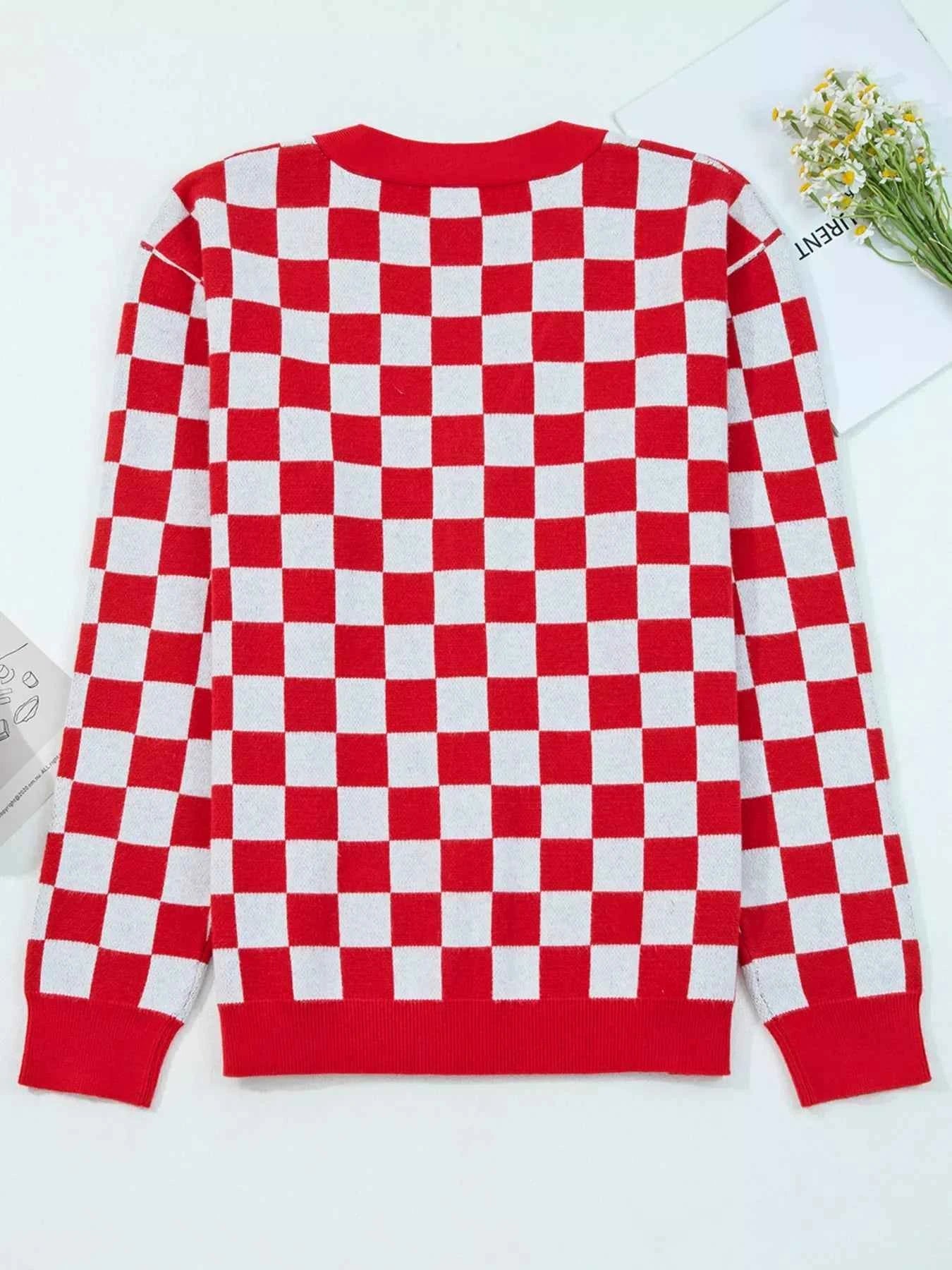 Christmas Tree Pattern Checkered Button V Neck Cardigan 9dbe935086524746b6aa1d0427caf43b-Max-Origin