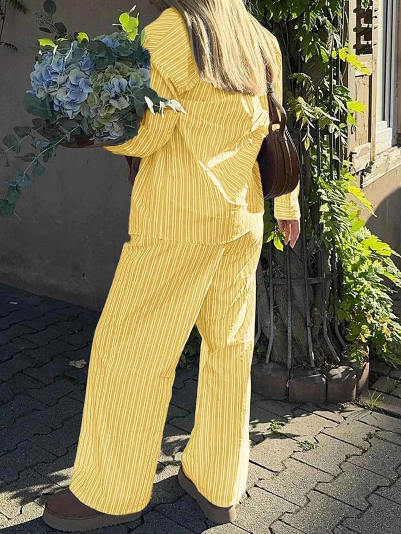 Striped Button Up Shirt and Pants Set 9e10991404db4a2e998277a0a1b422ac-Max-Origin