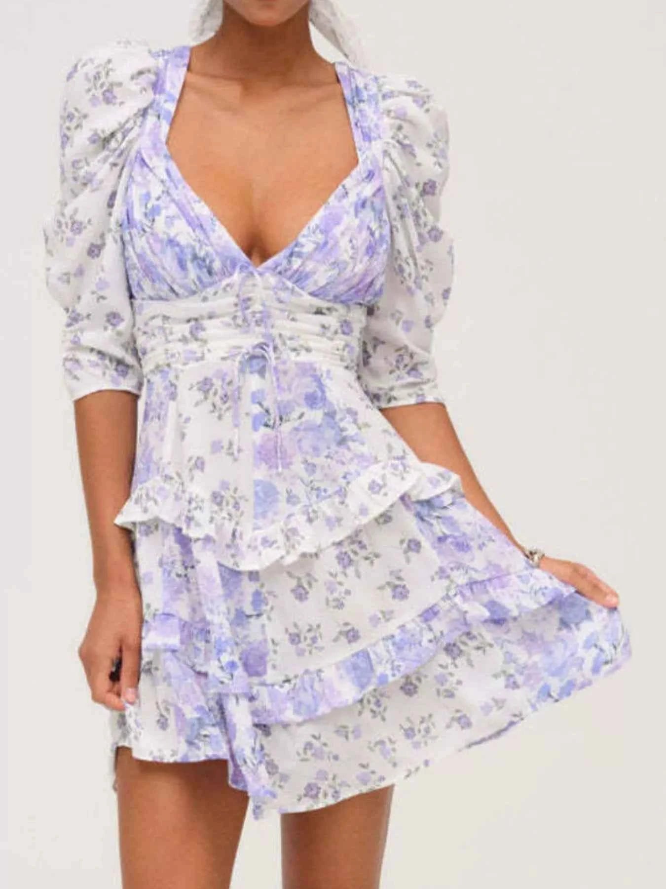 Ruffled Floral Print Half Sleeve Dress a000bda0-22f8-442f-8ec2-bed6b76e09c3-Max-Origin