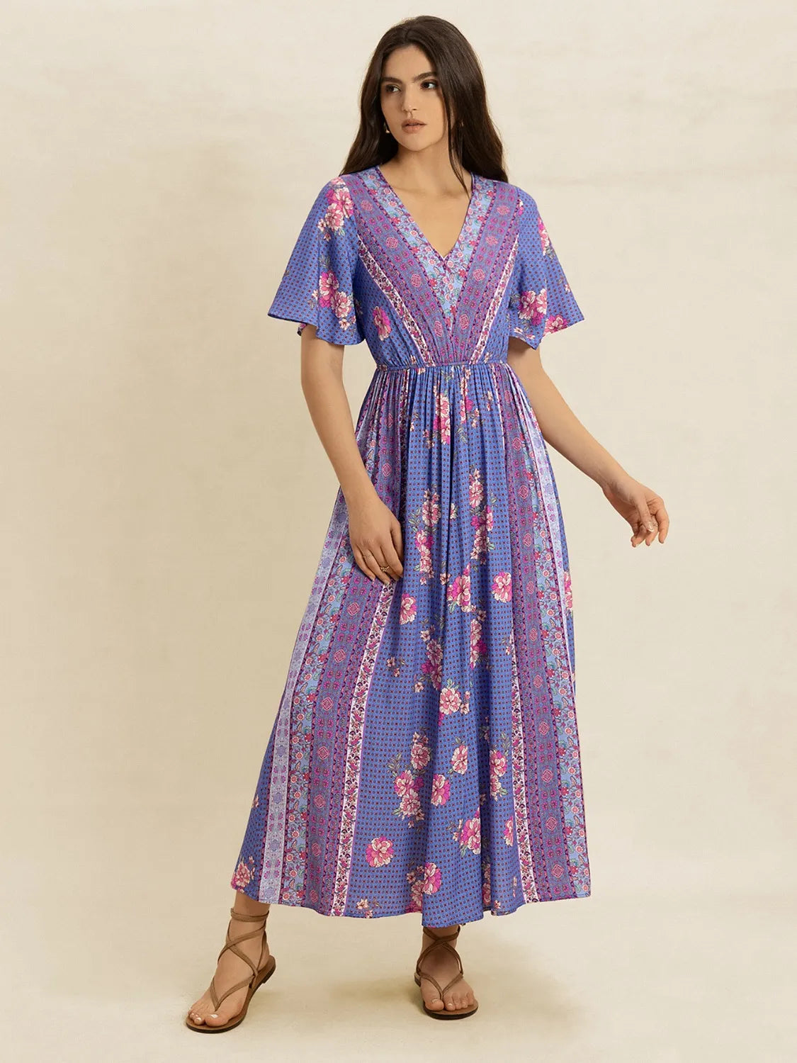 Printed Short Sleeve Midi Dress a079bf3a-bafd-4bf3-88a2-33297f35ab06-Max-Origin
