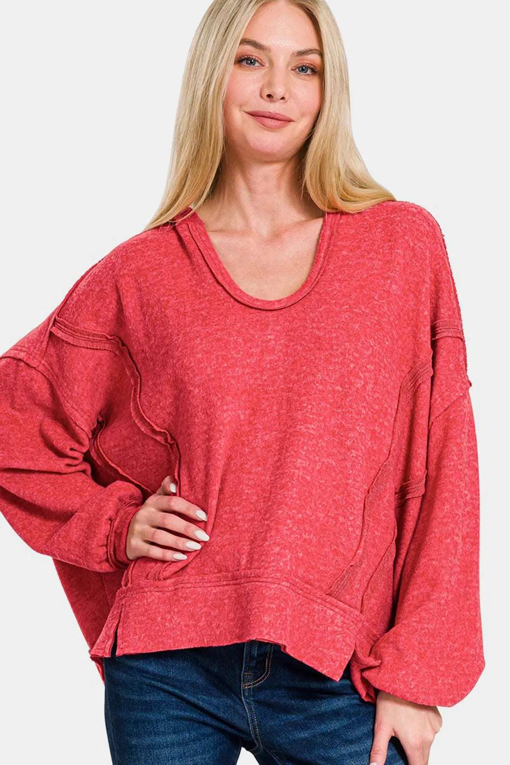 Zenana Brushed Hacci Exposed Seam Hoodie Red a1d944bf-b701-4793-bece-acc61a14f921-Max-webp_1
