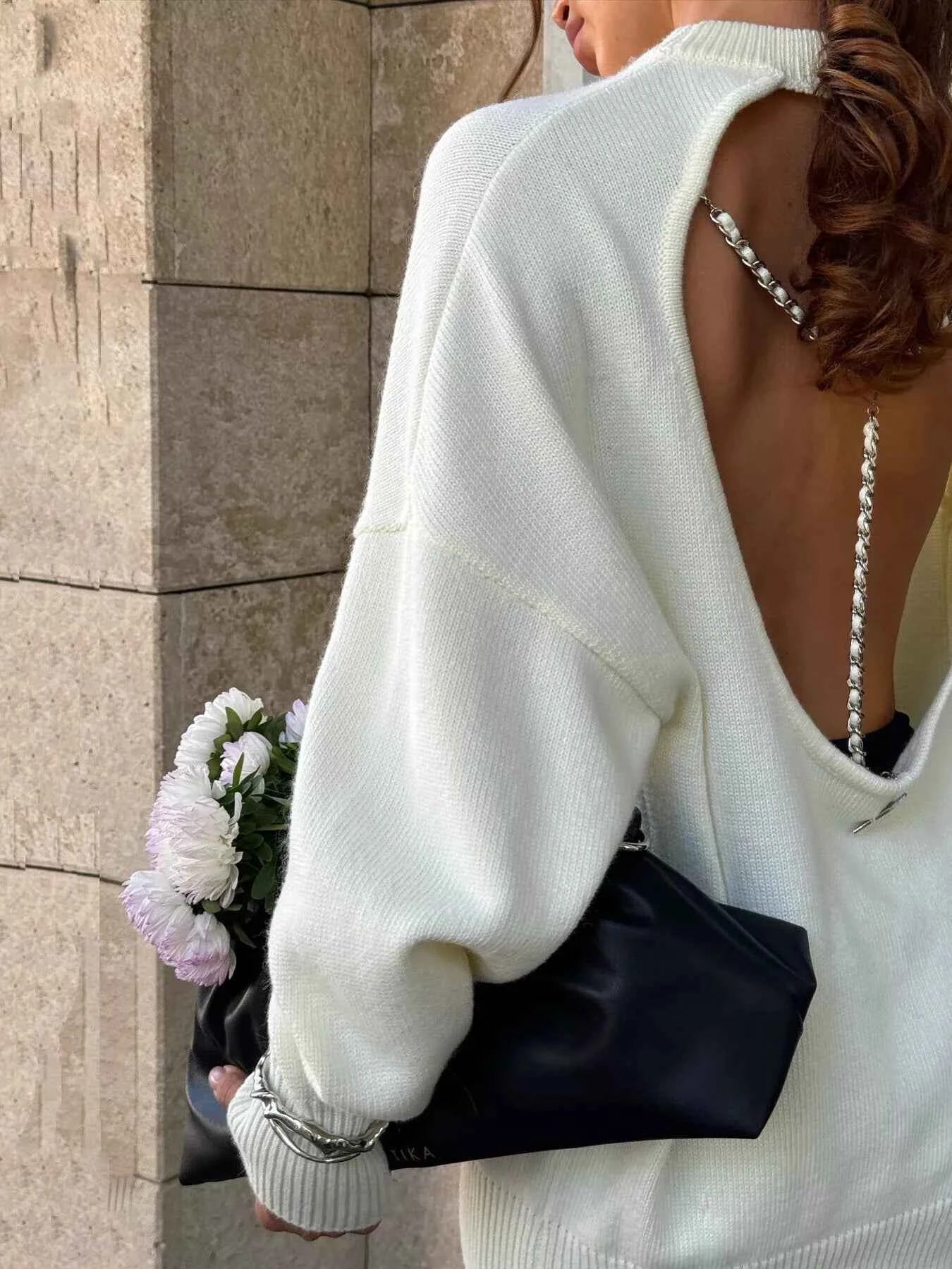 Cutout Round Neck Dropped Shoulder Sweater a239633c928b4e71a07de943947aa864-Max-Origin