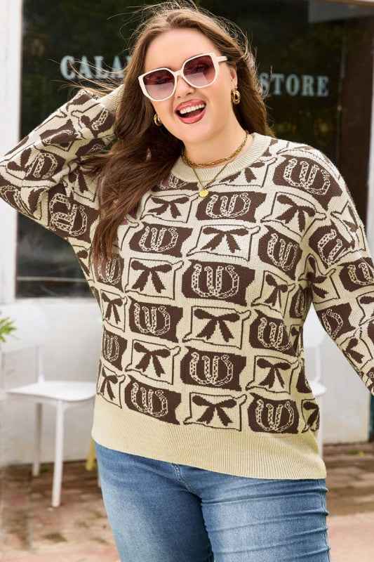 Plus Size Western Bows & Horseshoes Sweater a24751e0-f7e2-4629-a50f-196ce8045be7