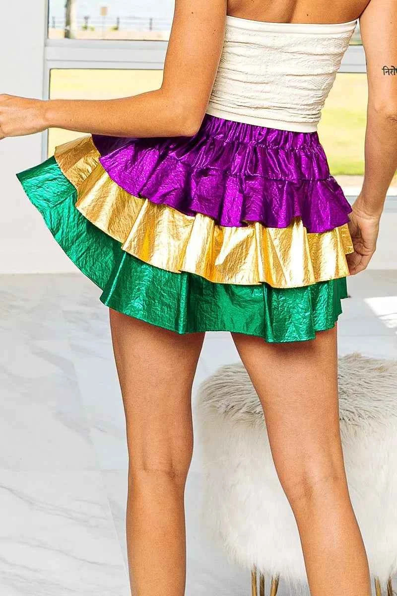 BiBi Mardi Gras Color Block Metallic Tiered Skirt a265901b57ee431f9cf1c244d373f325-Max-Origin
