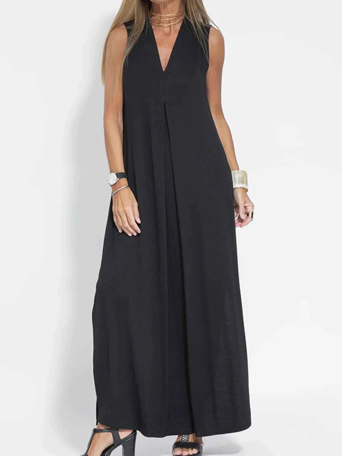 Full Size V-Neck Sleeveless Maxi Dress with Slit Plus Size Black a2d68cc56f5f43caabb001d17210eba5-Max-Origin