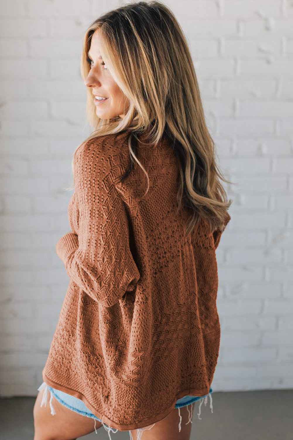 Jet Stream Mix Pattern Hollow Knit Open Front Cardigan a2f06be848303511