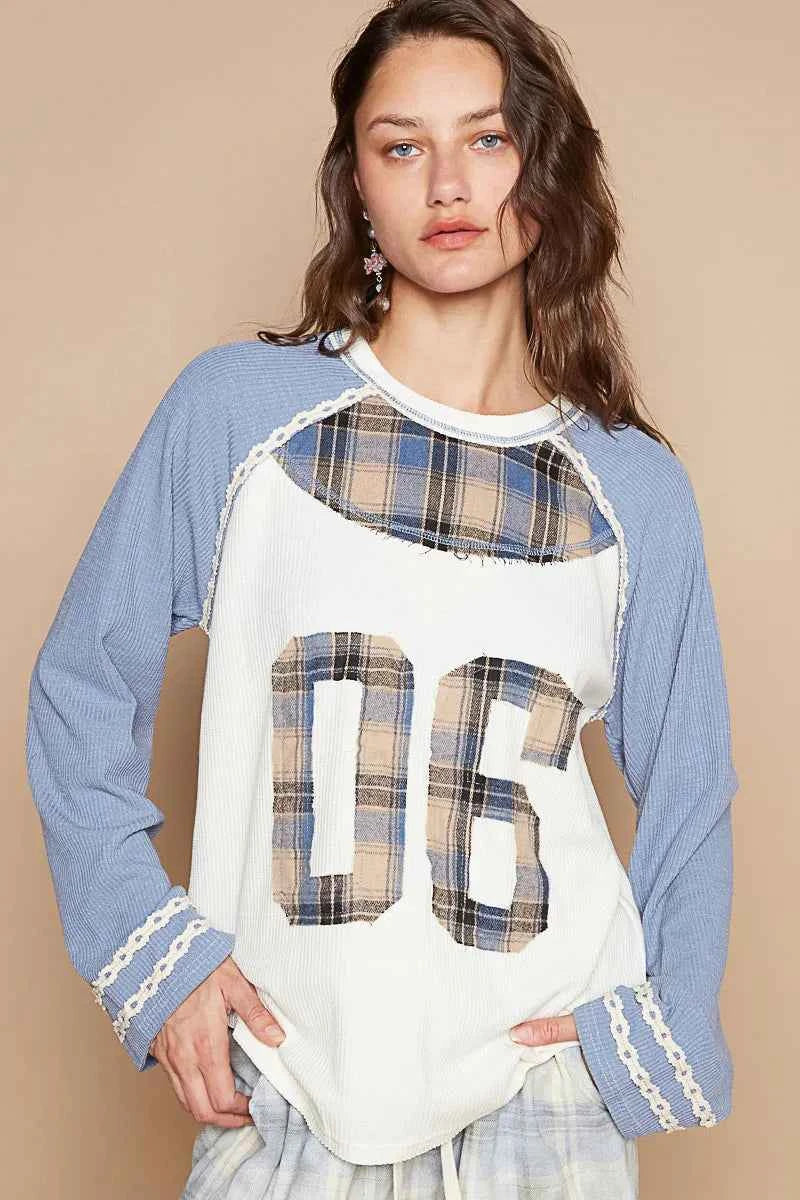 POL Plaid Number 06 Raglan Sleeve T-Shirt Light Blue a2f37d80-7bee-4eea-af6e-87ecc0015344-Max-Origin