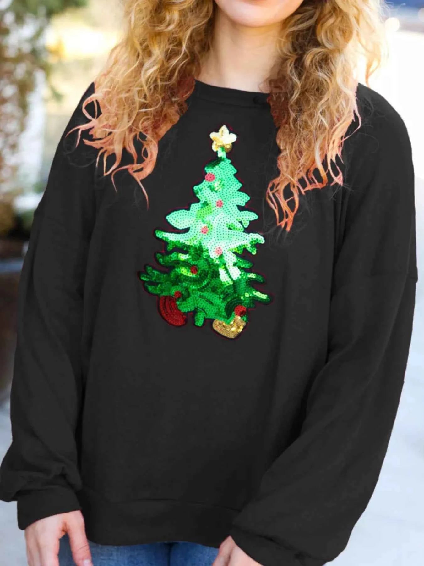 Christmas Tree Sequin Long Sleeve Sweatshirt Black a3ad880c-ad1d-4940-aaea-bc1949ddeb84-Max-Origin