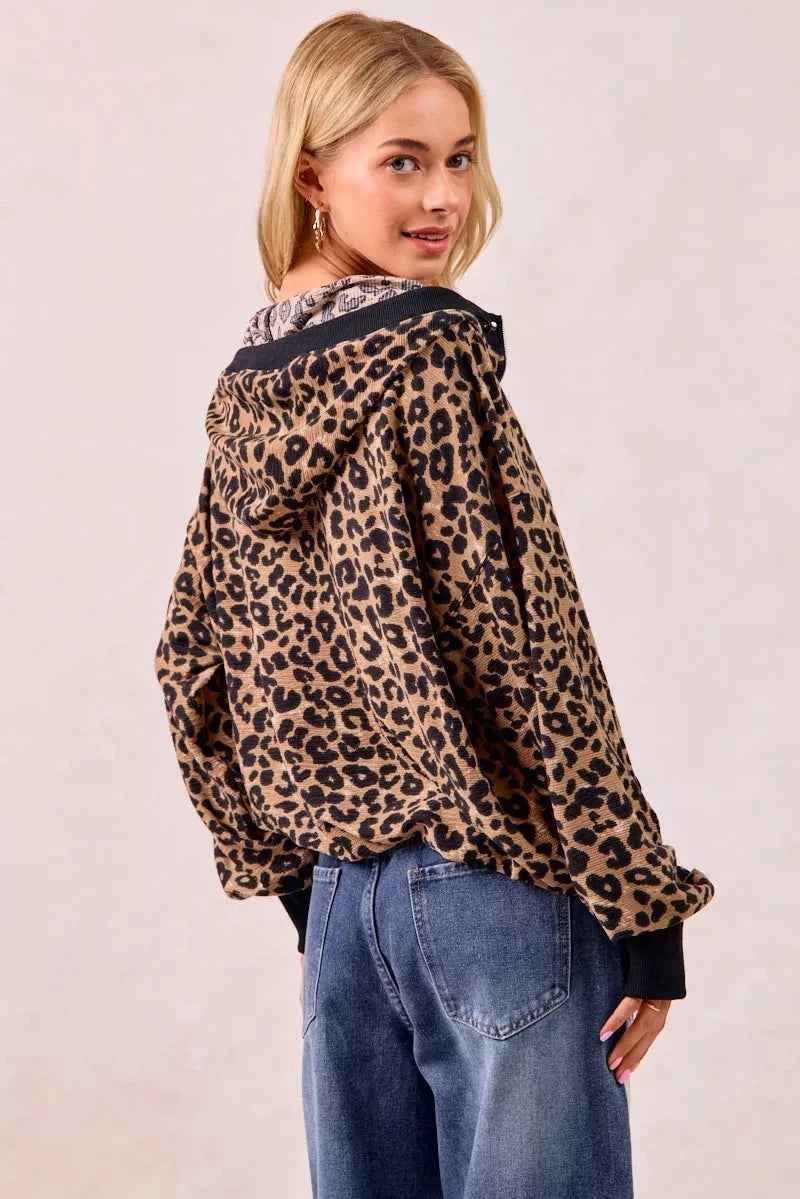 BiBi Leopard Print Waffle Half Zip Up Hoodie W Pocket a3cd7bbefe2e449cb8a8cf5a691b5188-Max-Origin