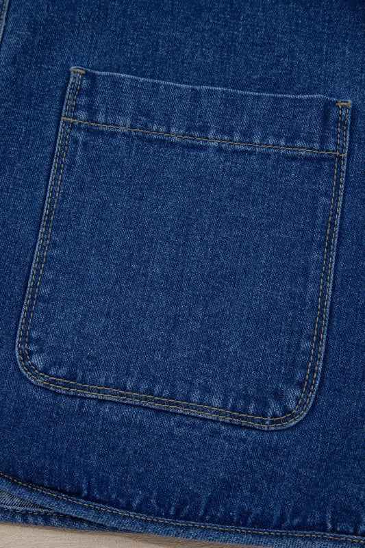 Wash Denim Straight Cut Pocketed Jacket a45476a0-5fa6-4b55-8139-28b6e4f3b2e8