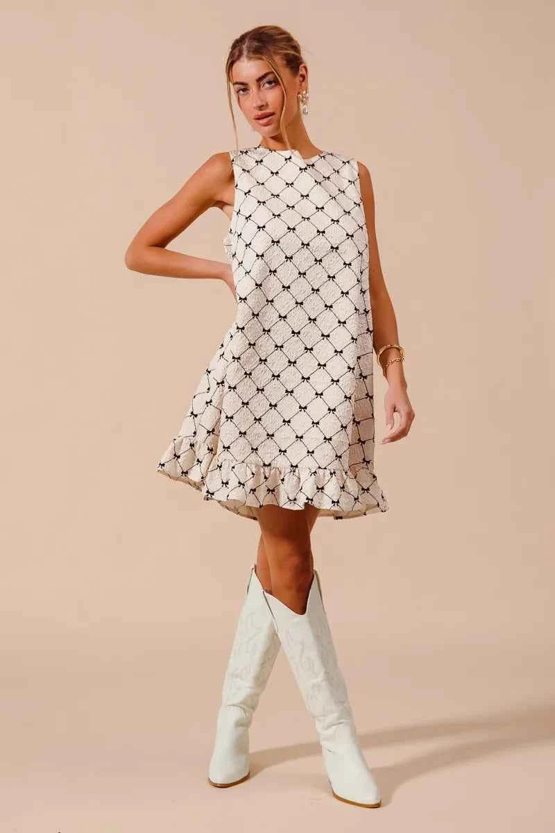 SO ME Texture Bow Printed Mini Ruffle Dress a4c0465ce5264bae9fa91397582a25bf-Max-Origin
