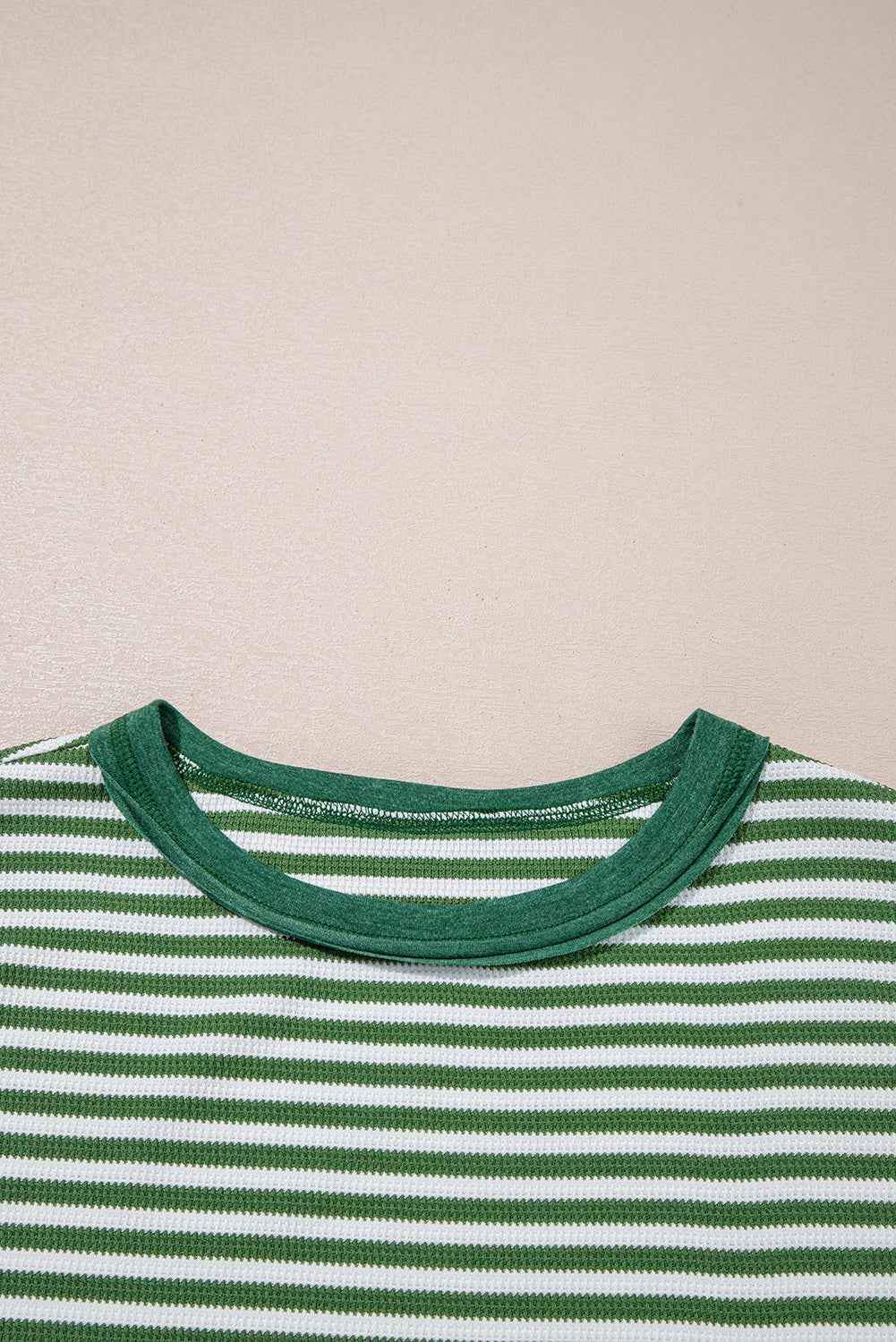 Khaki Stripe Patchwork Knit Drop Shoulder Top a6632f342541b231