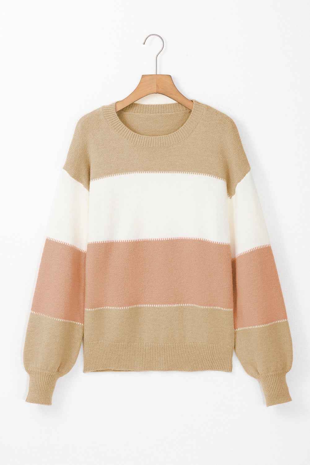 Dusty Pink Color Block Lantern Sleeve Drop Shoulder Sweater a6b058e6aa827bb7