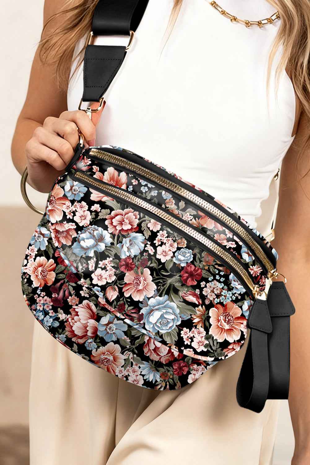 Pink Christmas Graphic Double Zip Crossbody Bag Color black ONE SIZE 95%PU+5%Alloy a7ac113a41f73140